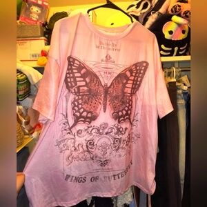 ROMWE Pink Graphic Tee Cute Butterfly Women's Shirt Large